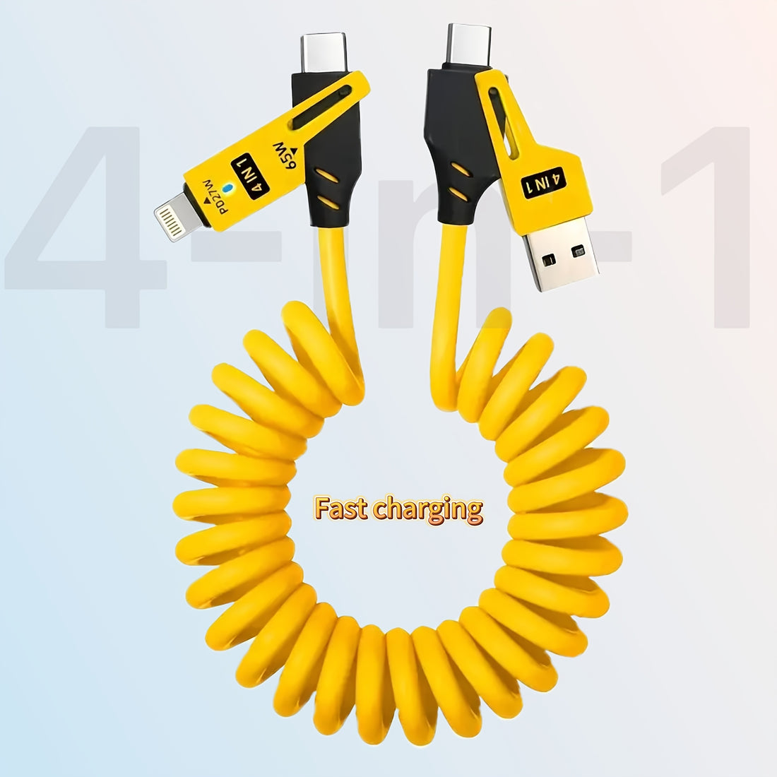 "65W Spring Retractable Fast Charging & Data Cable – Multifunctional, Portable, Durable"