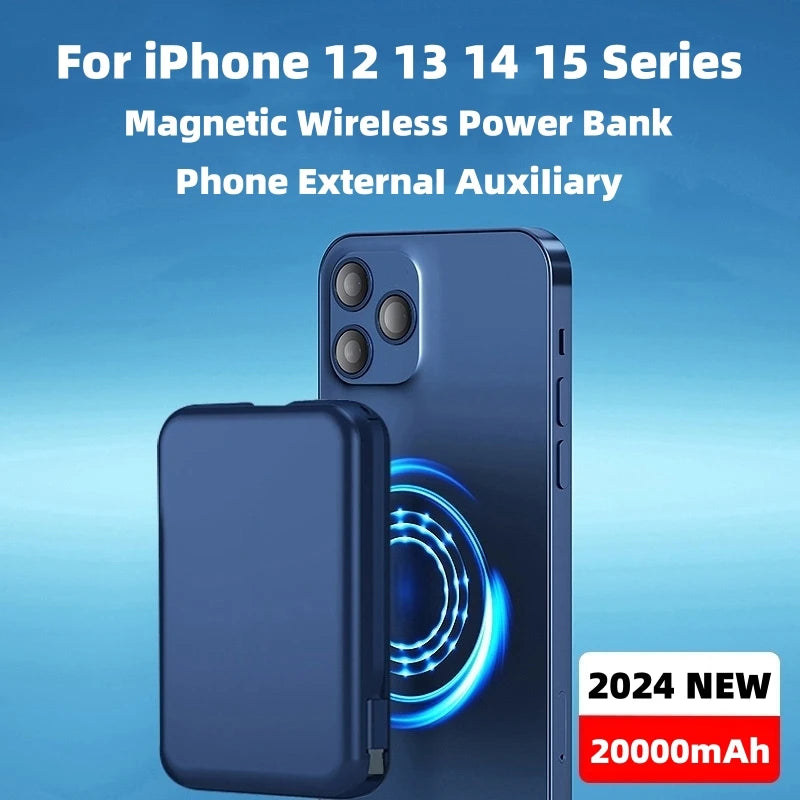 20000mAh Magnetic Powerbank Magnetic Wireless Power Bank For iPhone 12 13 14 15 16 Pro Max Samsung External Battery Fast Charger