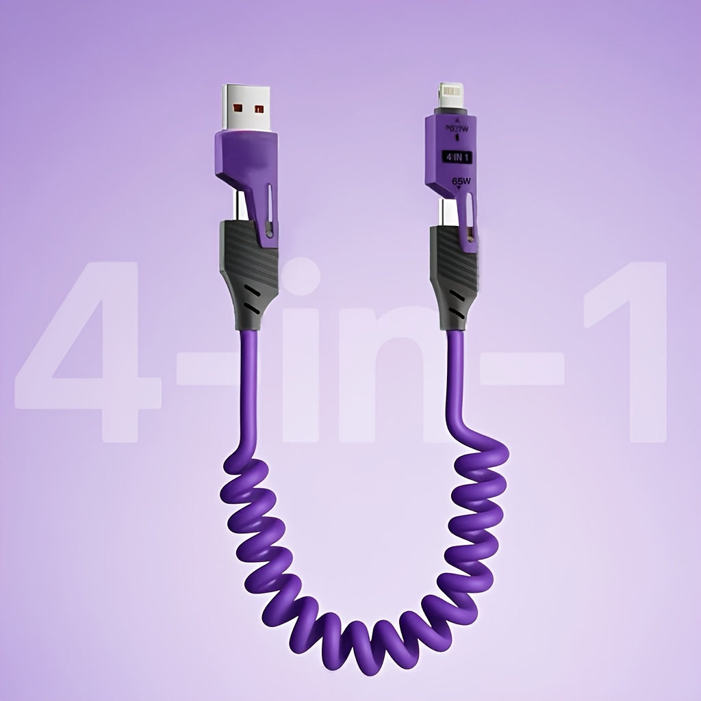 "65W Spring Retractable Fast Charging & Data Cable – Multifunctional, Portable, Durable"
