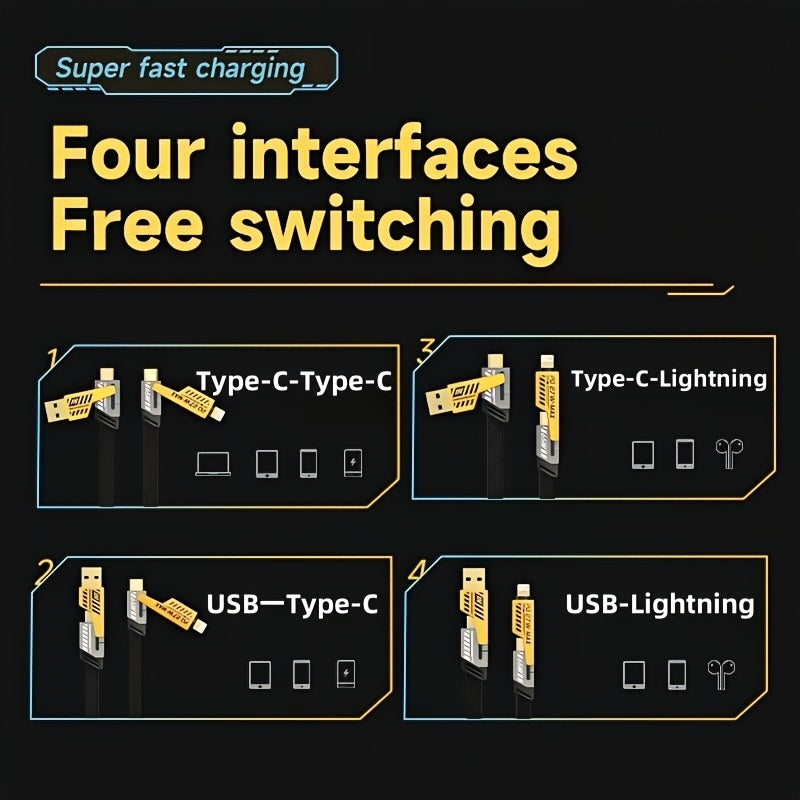 4-in-1 Fast Charging Cable – Dual USB-C & Lightning Connectors