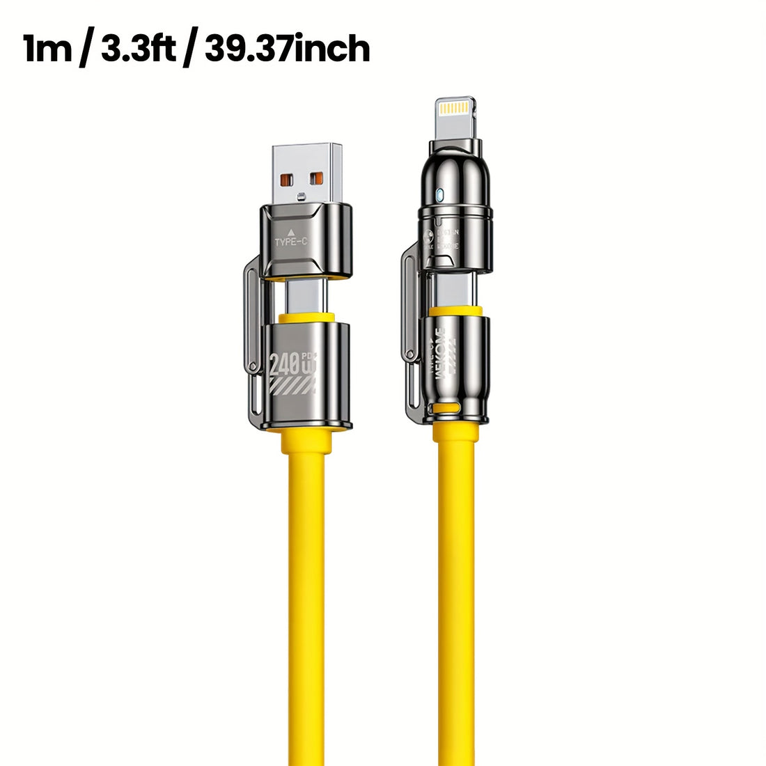 ⚡ 240W MAX 4-in-1 Fast Charging Cable 🔌 USB-A, Type-C & Lightning for iPhone, Samsung & More