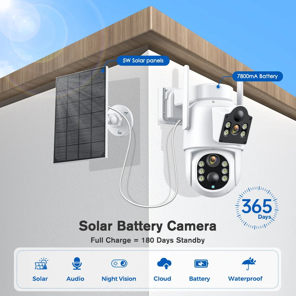 Solar-Powered 4K WiFi Camera – PTZ, PIR Motion Sensor, Outdoor Surveillance