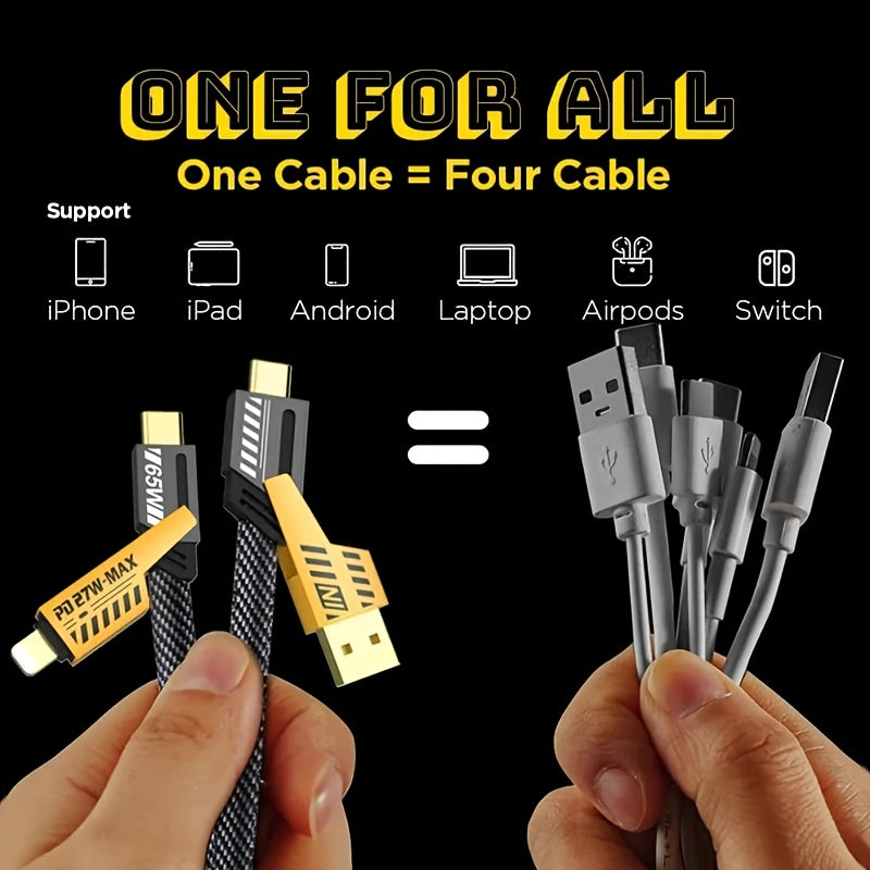 ⚡ 4-in-1 Fast Charging Cable 🔌 USB-A, Type-C & Lightning Connectors 📱