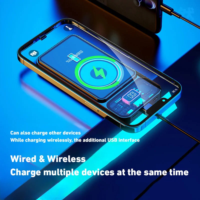 Lenovo 50000mAh Transparent Magnetic Wireless Charger Power Bank 22.5W Super Fast Charging PowerBank for Android iPhone Xiaomi