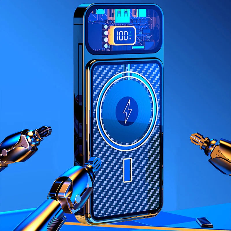 Lenovo 50000mAh Transparent Magnetic Wireless Charger Power Bank 22.5W Super Fast Charging PowerBank for Android iPhone Xiaomi