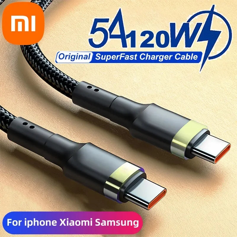 120W USB-C Fast Charger by Xiaomi – Quick Charge PD Cable for iPhone 15 & Samsung Devices
