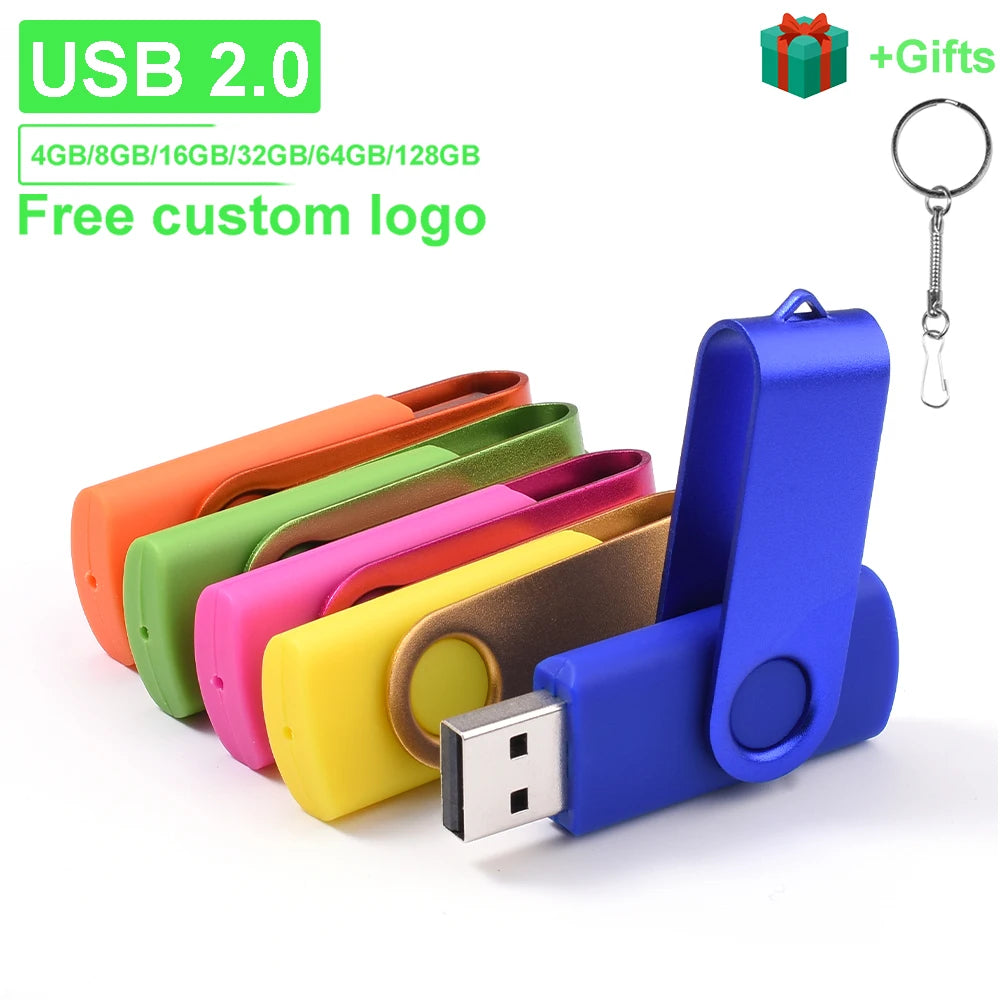Colorful Rotatable Metal USB Flash Drive 128GB Real Capacity Memory Stick 64GB Free Custom Logo Pen Drive 32GB Business Gift