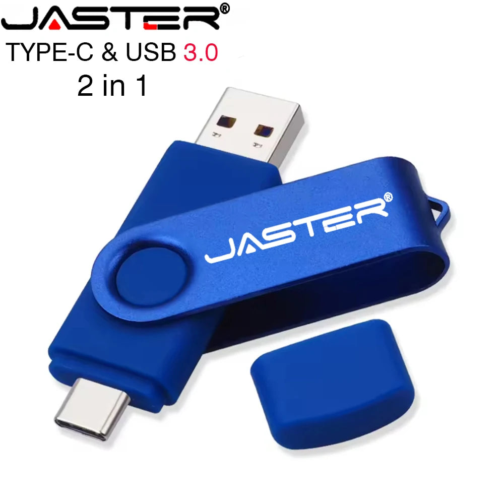High Speed TYPE-C USB 3.0 Flash Drive 128GB Real Capacity Pen Drive 64GB Free Keychain Memory Stick Creative Business Gift Blue
