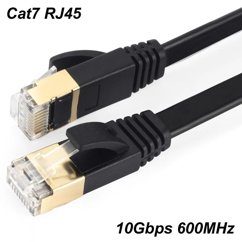 White/Black Cat7 Cat 7 Flat Cable Ethernet RJ45 LAN Network Cable Patch Cord 10Gbps 600MHz For Router Modem 3m 5m 10m 15m 25m