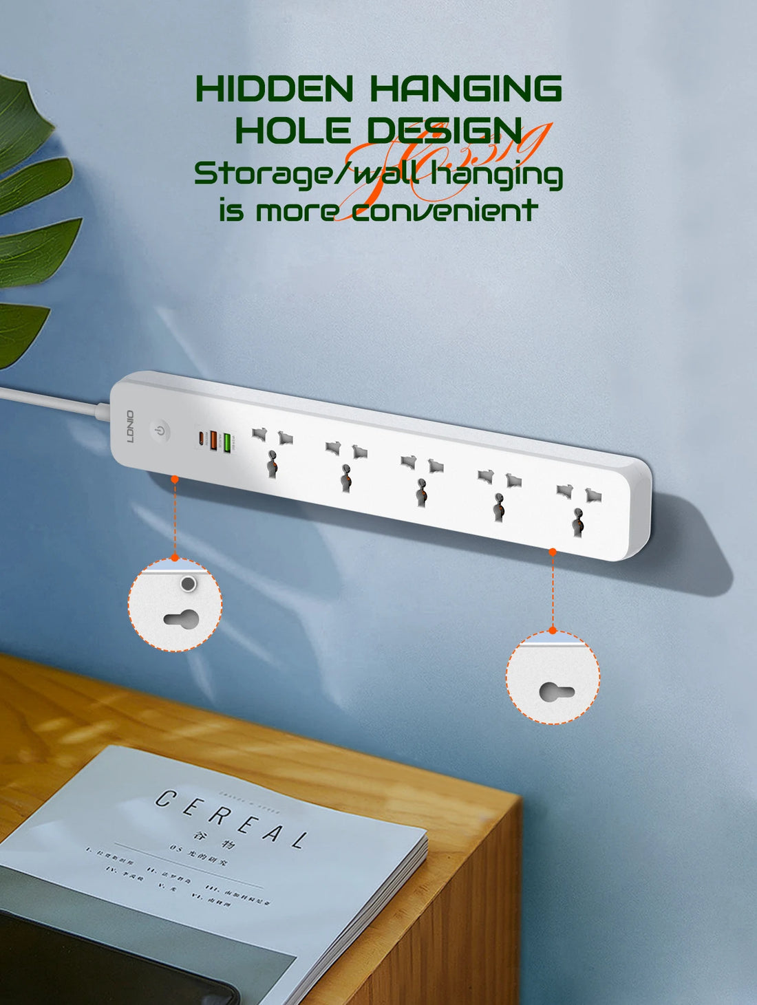 LDNIO 2500W Power Strip with 5 AC Outlets & 3 USB Charging Ports 2M Extension Cable Kitchen Household EU UK US Plug