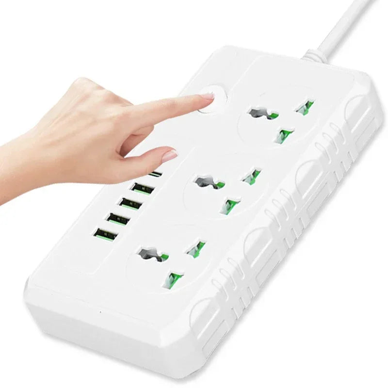 US UK EU Plug Power Strip with 4 USB and 1 Type-C Ports 2M Extension Cord Surge Overload Protector Universal Electrical Outlets
