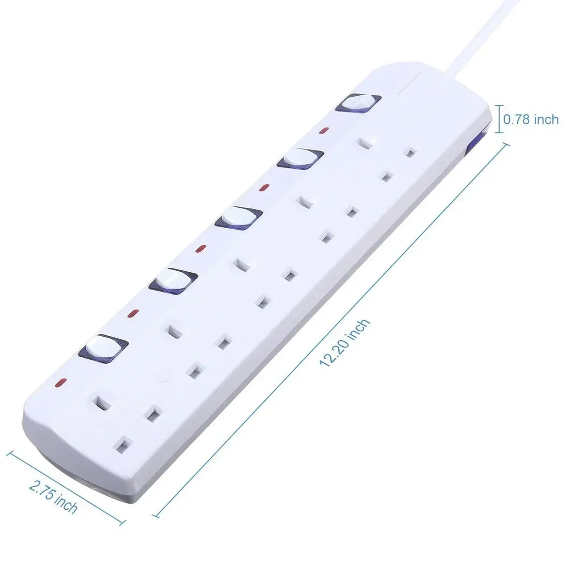 Melery Power Strip Surge Protector 5 Way AC UK Outlets Plug Sockets Individual Switch Electrical 2m Extension Cord Home Office
