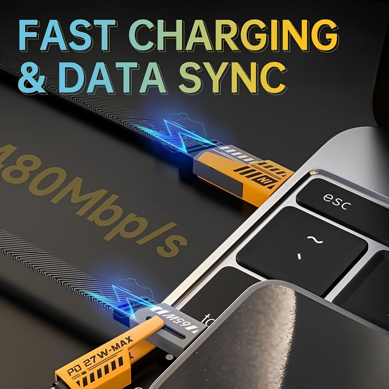 ⚡ 4-in-1 Fast Charging Cable 🔌 USB-A, Type-C &amp; Lightning Connectors 📱