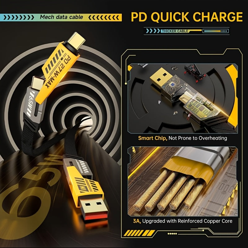⚡ 4-in-1 Fast Charging Cable 🔌 USB-A, Type-C &amp; Lightning Connectors 📱