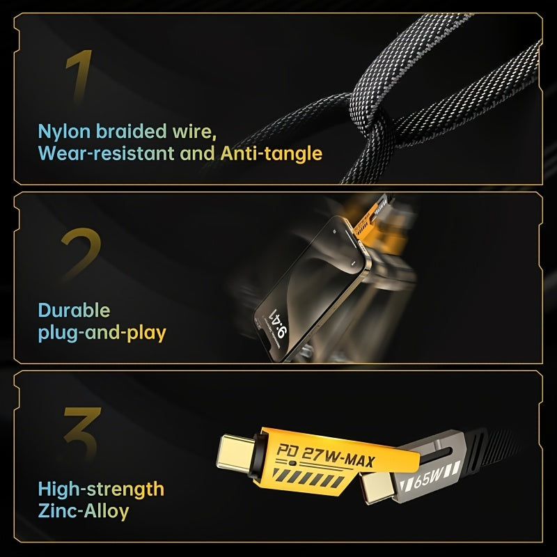 ⚡ 4-in-1 Fast Charging Cable 🔌 USB-A, Type-C &amp; Lightning Connectors 📱