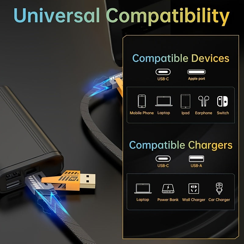 ⚡ 4-in-1 Fast Charging Cable 🔌 USB-A, Type-C &amp; Lightning Connectors 📱