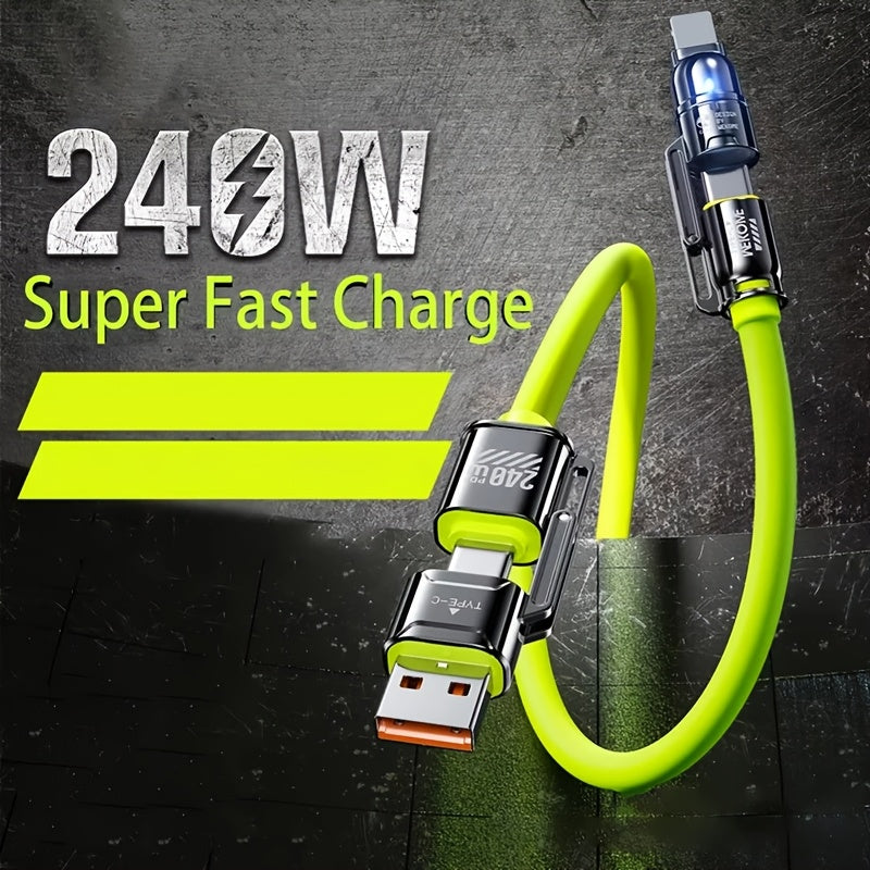 ⚡ 240W MAX 4-in-1 Fast Charging Cable 🔌 USB-A, Type-C & Lightning for iPhone, Samsung & More