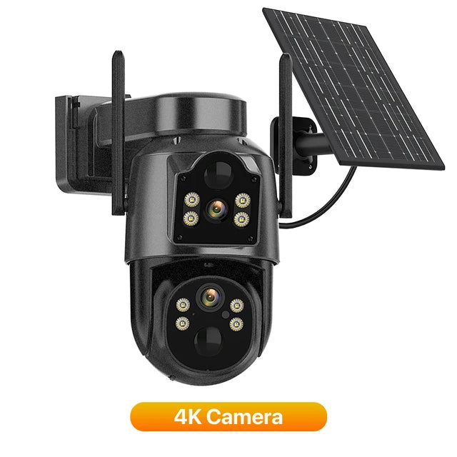 4K HD Solar WiFi Camera Outdoor Built-in Battery Dual Lens 2K Security Camera Solar Panel Wireless Video Surveillance CCTV iCSee