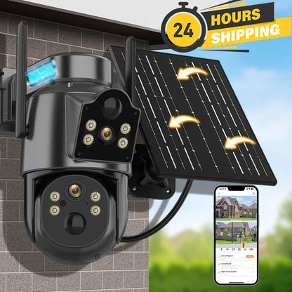 4K HD Solar WiFi Camera Outdoor Built-in Battery Dual Lens 2K Security Camera Solar Panel Wireless Video Surveillance CCTV iCSee