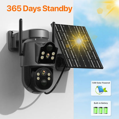 4K HD Solar WiFi Camera Outdoor Built-in Battery Dual Lens 2K Security Camera Solar Panel Wireless Video Surveillance CCTV iCSee