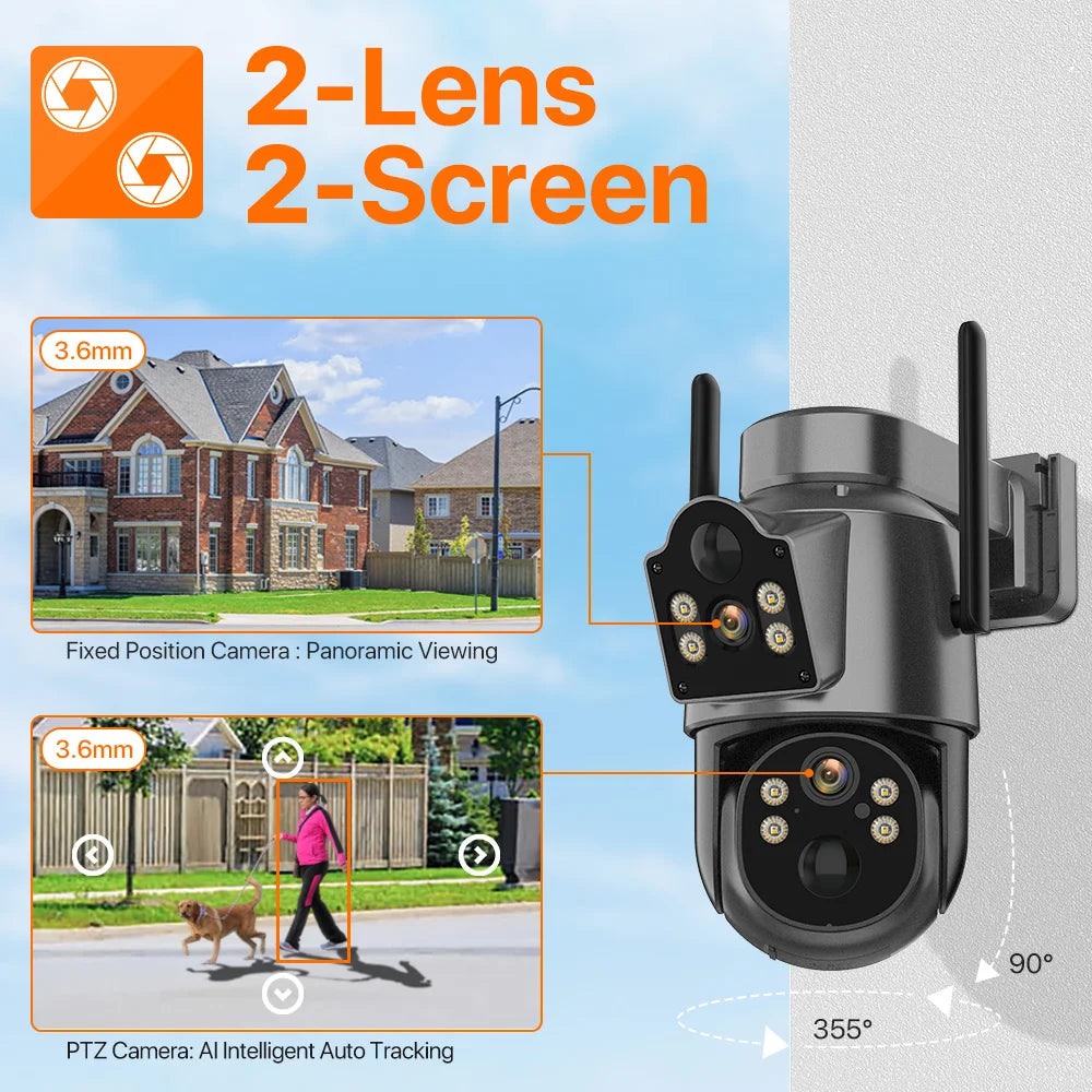 4K HD Solar WiFi Camera Outdoor Built-in Battery Dual Lens 2K Security Camera Solar Panel Wireless Video Surveillance CCTV iCSee