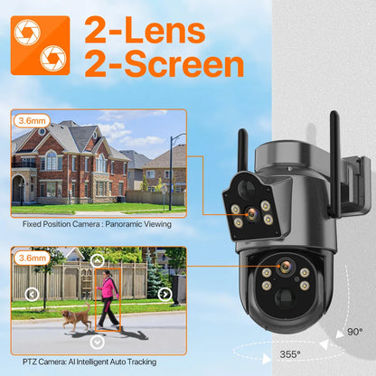 4K HD Solar WiFi Camera Outdoor Built-in Battery Dual Lens 2K Security Camera Solar Panel Wireless Video Surveillance CCTV iCSee