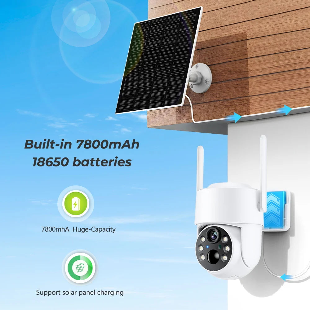 4MP Wireless Solar Camera Outdoor Wifi PIR Human Detection 7800mAh Rechargeable Battery HD 1080P Wifi Security Camera iCSee App