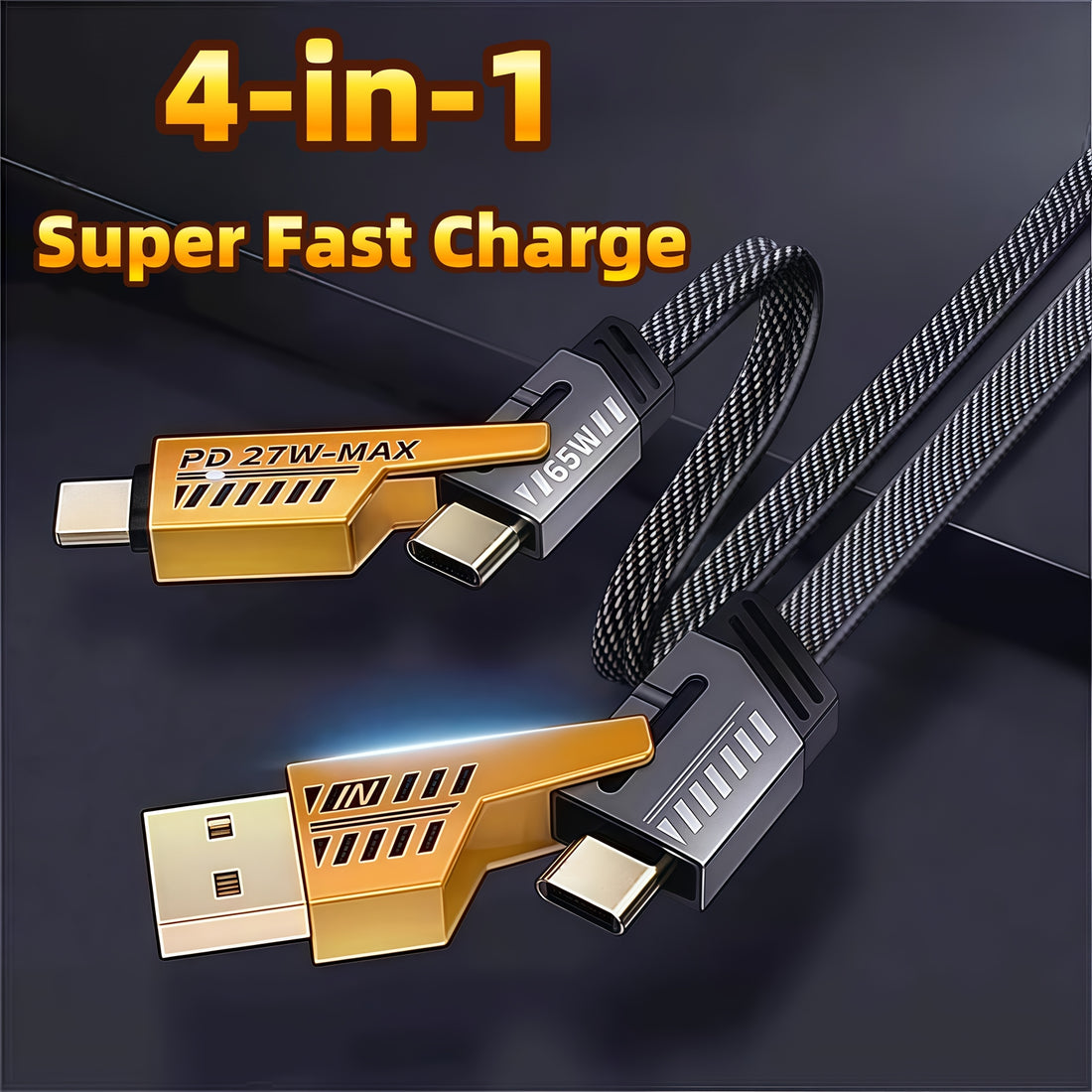 4-in-1 Fast Charging Cable – Dual USB-C & Lightning Connectors