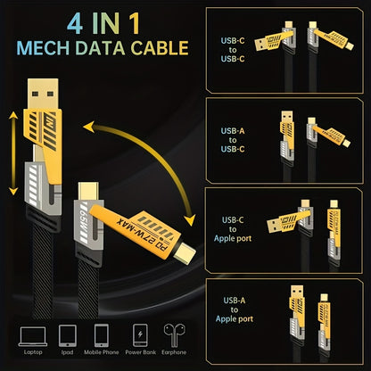 ⚡ 4-in-1 Fast Charging Cable 🔌 USB-A, Type-C &amp; Lightning Connectors 📱