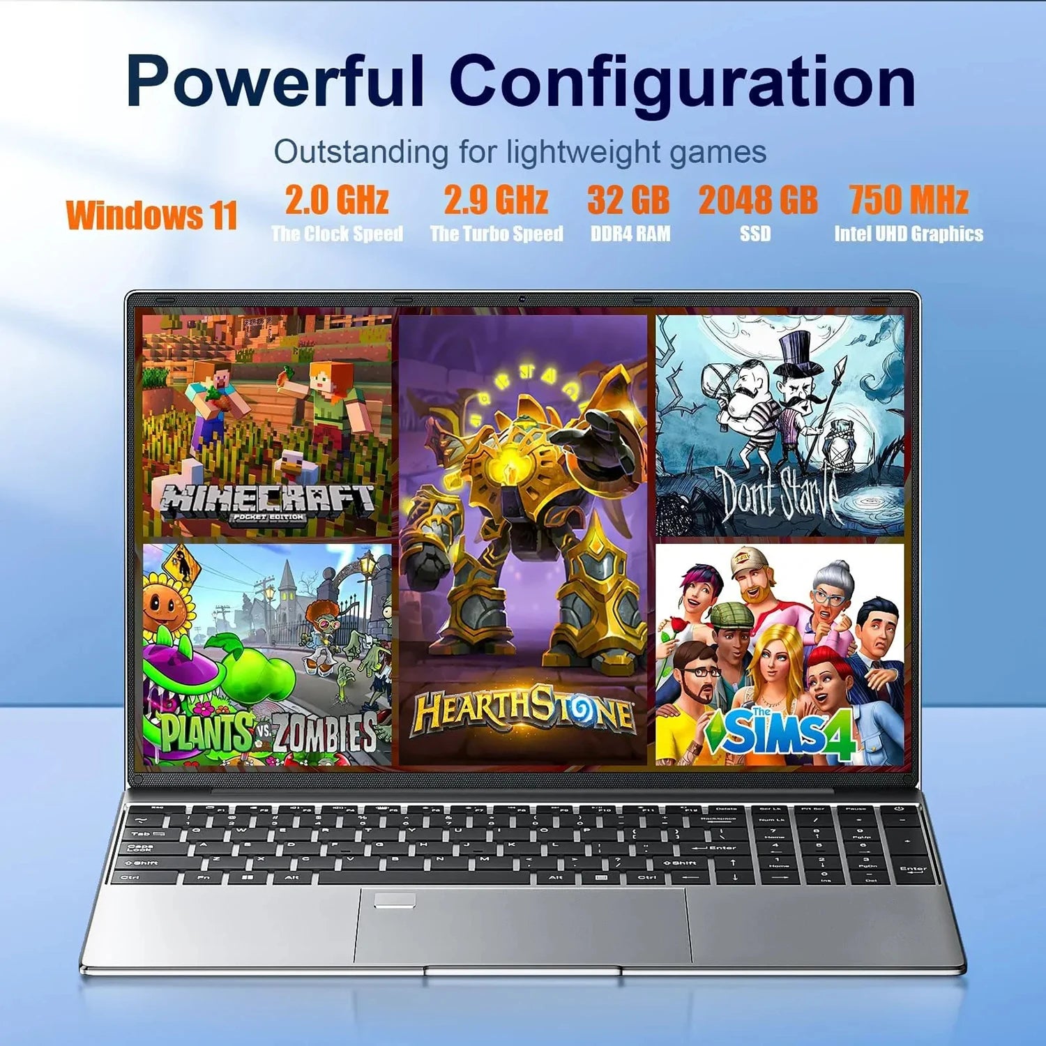 15.6 Inch Laptop 32GB Ram 2TB SSD Windows 11 Notebook Pc Gamer Intel N5095 Office Computer with Backlit Fingerprint Wifi Camera