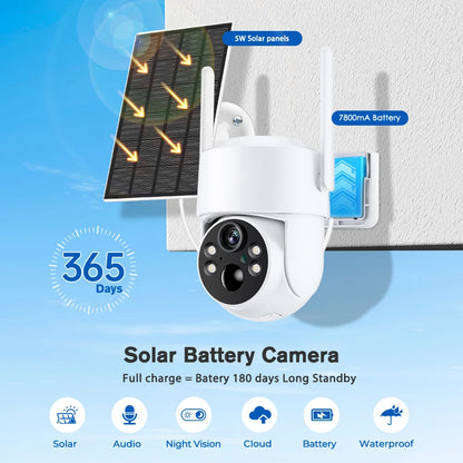 BESDER WiFi PTZ Camera Outdoor Wireless Solar IPCamera 4MP HD Built-in Battery Video Surveillance Camera Long Time Standby iCsee