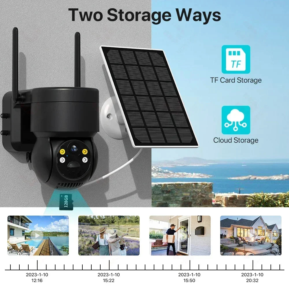 Battery PIR Human Alarm Built-in 7800mAh Recharge iCsee Wireless Solar Wifi PTZ IP Camera Outdoor 4MP HD Camera With Solar Panel