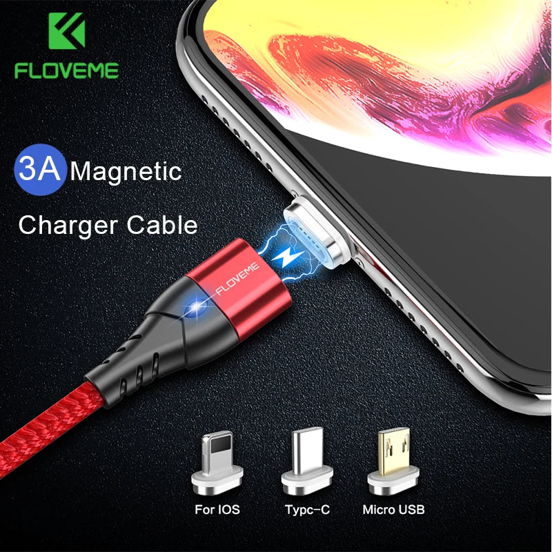 FLOVEME 3A Magnetic Micro USB Cable Type-C Magnet Charger Phone Cable For Xiaomi For iPhone 7 8 Samsung Fast Data Charging Wire - Best Electrical Accessories