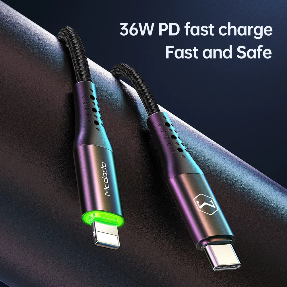 Mcdodo 36W Type C to Lightning PD Fast Charging Data Cable For iPhone 14 13 12 11 Pro Max Auto Disconnect Mobile Phone Data Line - Best Electrical Accessories