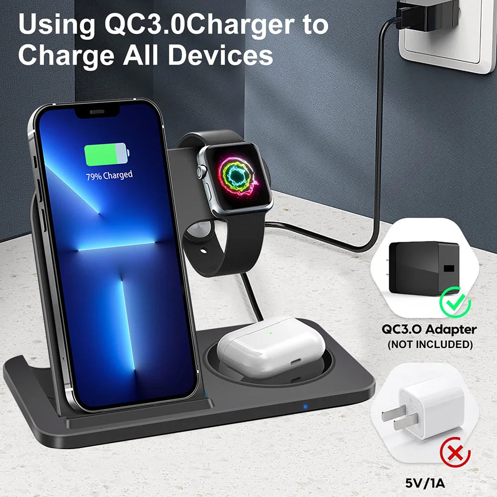 3 in 1 Wireless Charger for iPhone 14 13 12 11 8 X XS XR Apple Watch 8 7 Airpods Pro Fast Charging Stand For Samsung S22 S21 - Best Electrical Accessories