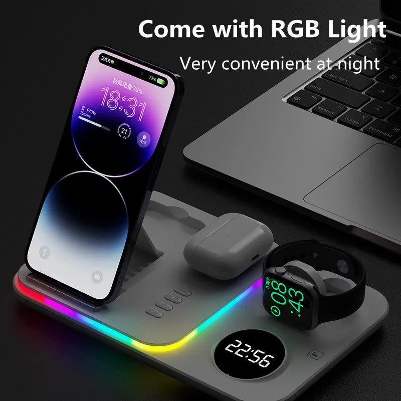 30W 5 In 1 Wireless Charger Stand Light Alarm Clock Fast Charging Station Dock For iPhone 14 13 12 IWatch Samsung Galaxy Watch - Best Electrical Accessories