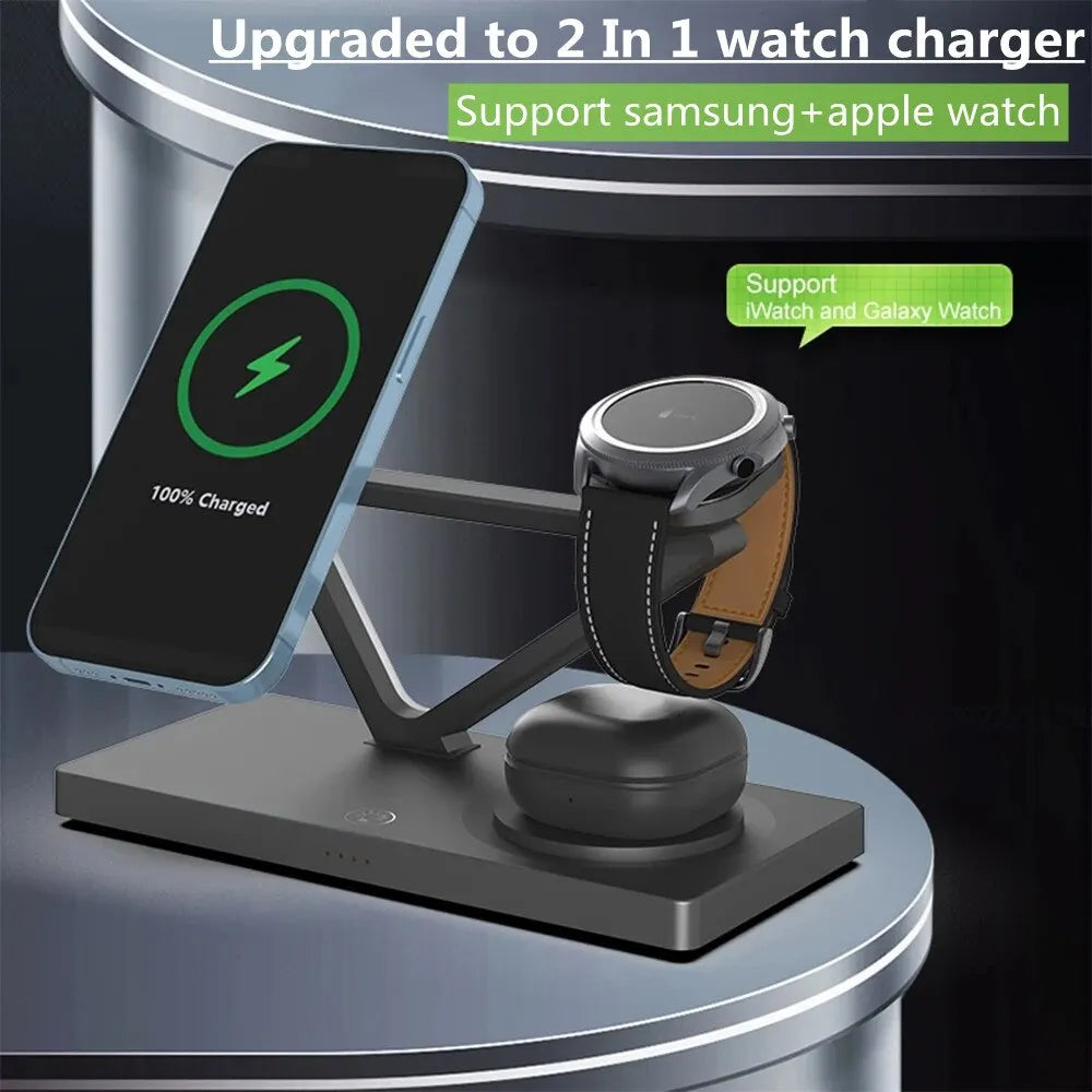 5 In 1 Magnetic Wireless Charger Stand for iPhone 14 13 12 X Samsung Apple Galaxy Watch 15W - Best Electrical Accessories