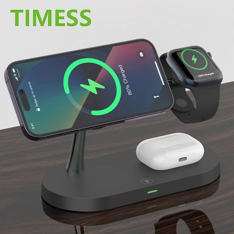 5 in 1 Magnetic Wireless Charger 30W Fast Charging Station Stand For Iphone Pro Max/Apple Watch/Airpods Pro with Led Night Light - Best Electrical Accessories