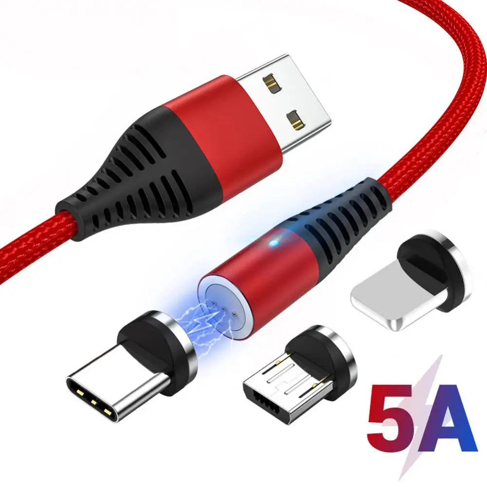 for iPhone Fast Charging 5A Magnetic QC3.0 Cable Micro USB Type-C Plug Android