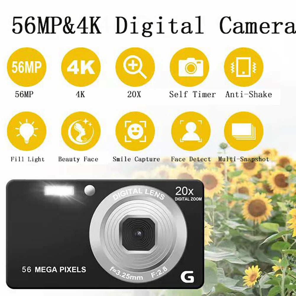 Portable 4K HD Digital Camera 56MP Self Timer Video Camera 2.7 Inch LCD Auto Focus 20x Zoom Video Camcorder Anti-Shake - Best Electrical Accessories