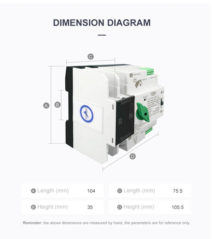 TOMZN Single Phase Din Rail ATS for PV inverter Dual Power Automatic Transfer Selector Switches Uninterrupted 2P 63A 100A 125A