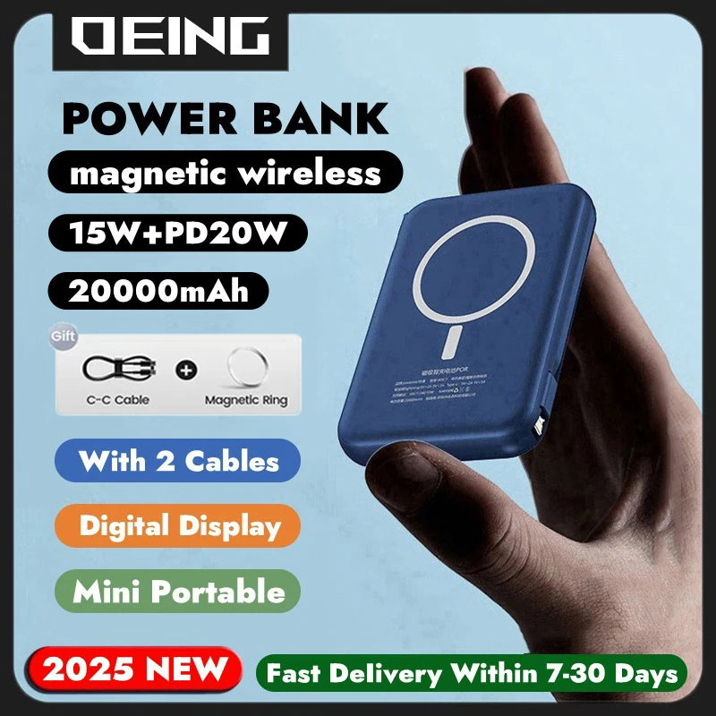 20000mAh Magnetic Wireless Power Bank 🔋 MagSafe Portable Charger for iPhone, Samsung, Xiaomi & Huawei ⚡