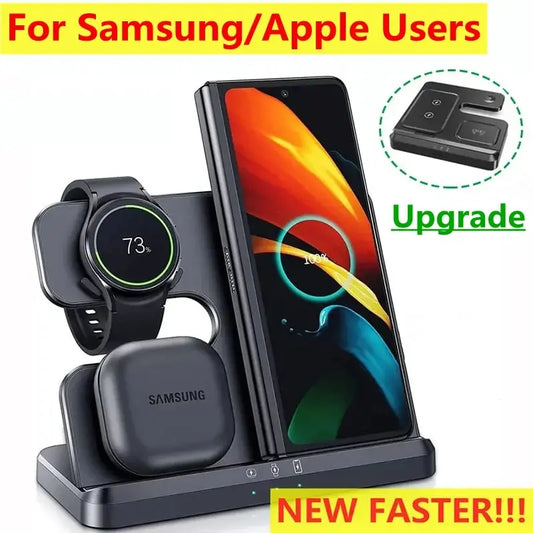 3 In 1 Wireless Charger Stand Pad For iPhone 15 14 13 Samsung S22 S21 Galaxy Watch 5 4 3 Active Buds Fast Charging Dock Station - Best Electrical Accessories