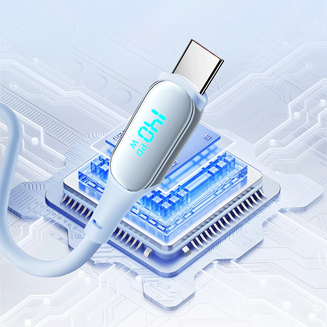 TUTI 140W USB-C Charging Cable – Fast Charge with LED Display &amp; Data Transfer Support