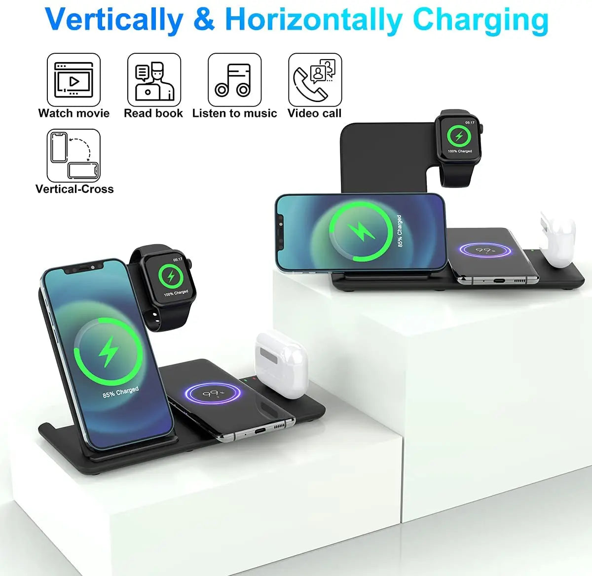25W 4 in 1 Wireless Charger Induction Charging Stand for iPhone 15 14 13 12 11 8 Airpods 3 Pro Apple iWatch 8 7 6 Charge Station - Best Electrical Accessories