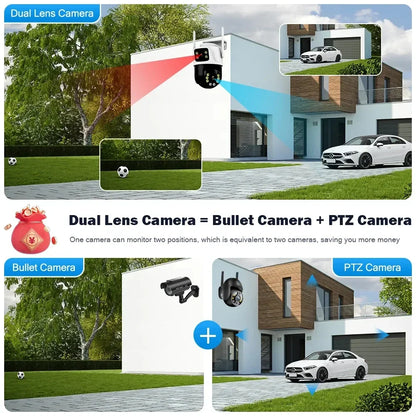 New 4K PTZ Camera 8MP Wifi Camera Dual Lens Dual Screen Ai Human Detect Auto Tracking Wireless Outdoor Surveillance Camera iCSee