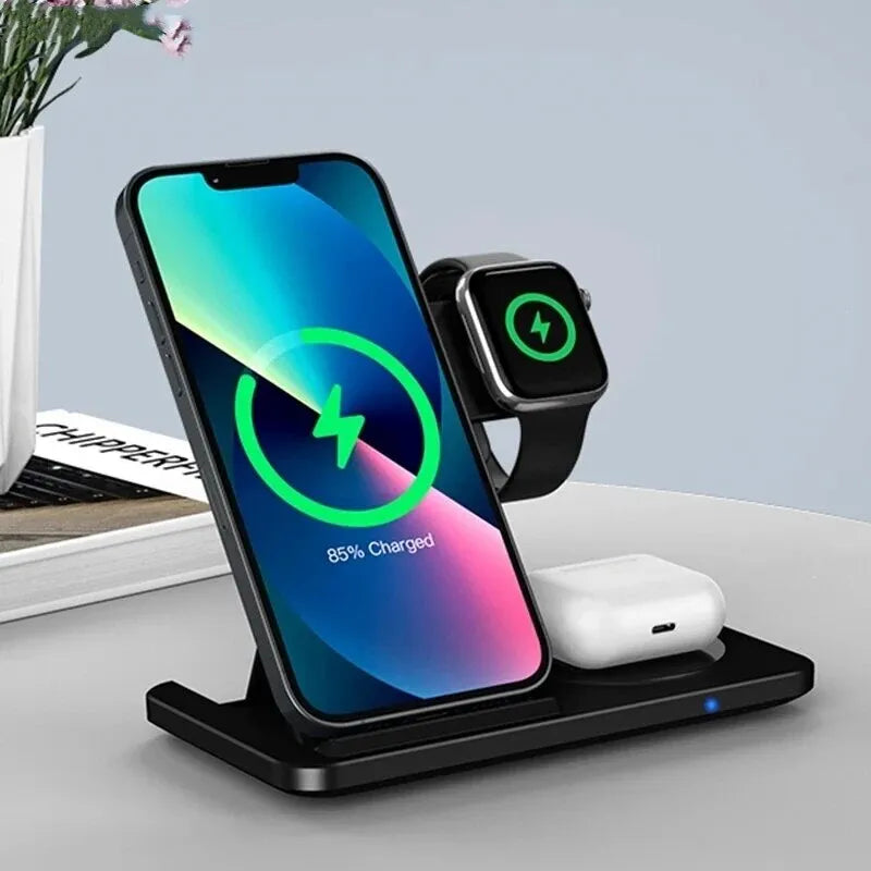 3 in 1 Wireless Charger Stand Pad For iPhone 15 14 13 12 X Max Foldable Fast Charging Station Dock For IWatch 8 7 SE AirPods Pro - Best Electrical Accessories