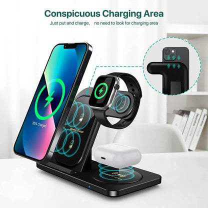 3 in 1 Wireless Charger for iPhone 14 13 12 11 8 X XS XR Apple Watch 8 7 Airpods Pro Fast Charging Stand For Samsung S22 S21 - Best Electrical Accessories