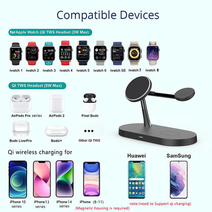 3 in 1 macsafe Magnetic Wireless Charger Stand for iPhone 15 14 13 Pro Max Apple Watch 8 7 Airpods Pro 2 3 Fast Charging Station - Best Electrical Accessories