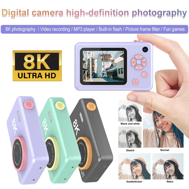 8K Digital Cameras for Kids Pupil Digital Camera Mini OTG 2.4in HD Display 48MP Multifunction Dual Camera Night Shot Photography - Best Electrical Accessories